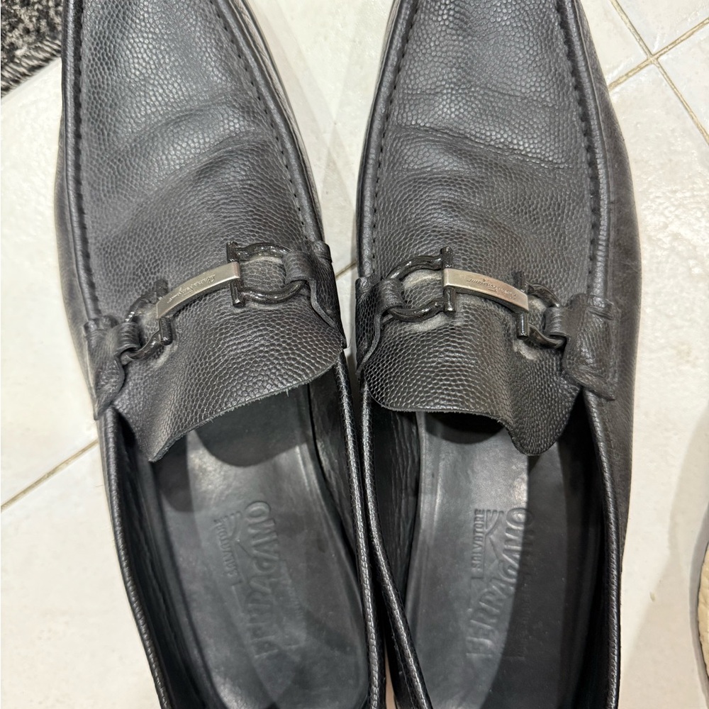 Salvatore Ferragamo Black Textured Loafers